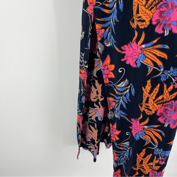 Umgee Navy Blue Floral Maxi Dress Bohemian Colorful Lined Side Slits Size Large - Picture 4 of 6